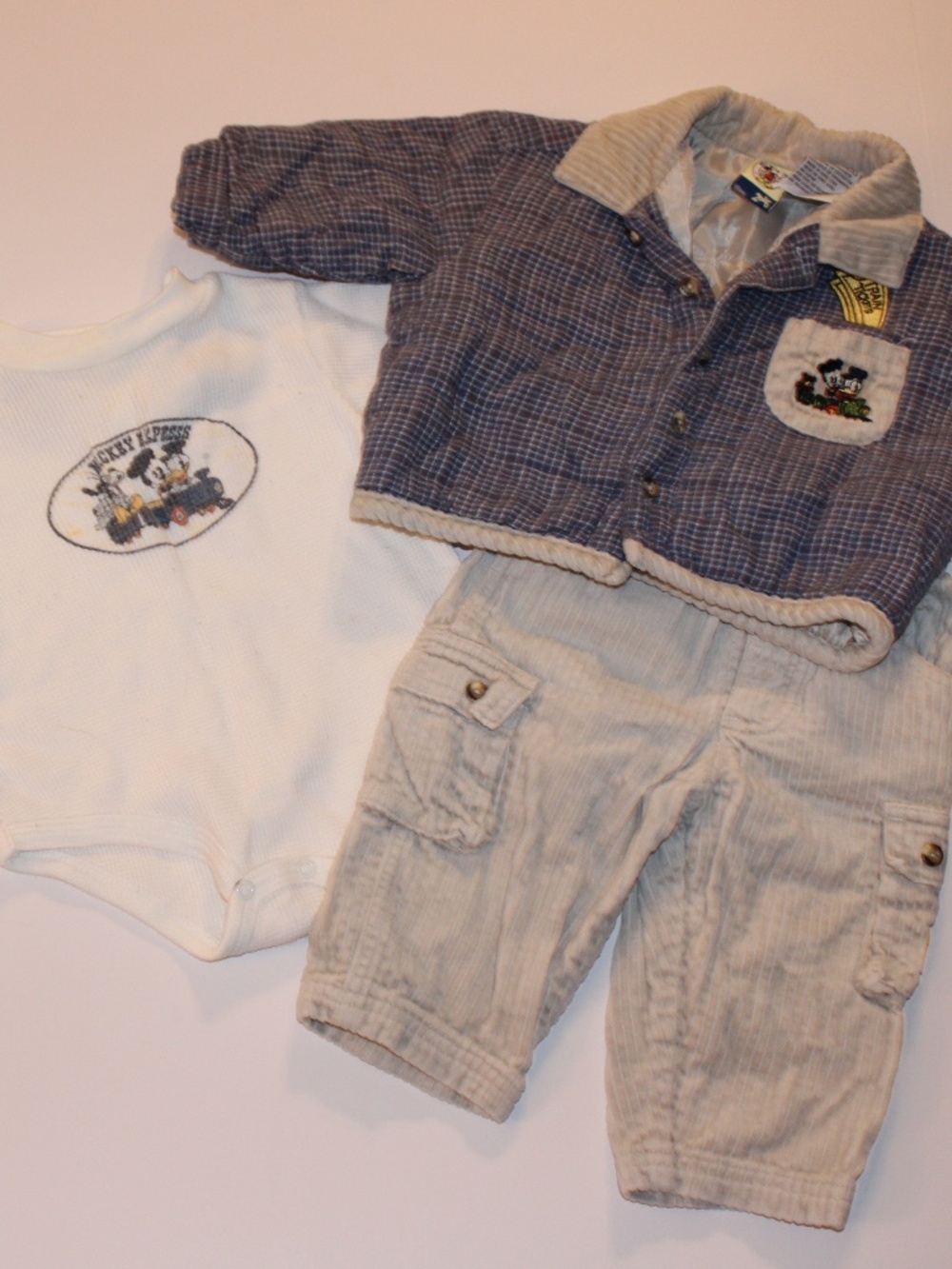 Vintage Mickey & Co Disney 3 Piece Baby Outfit 12M Mickey Express Train